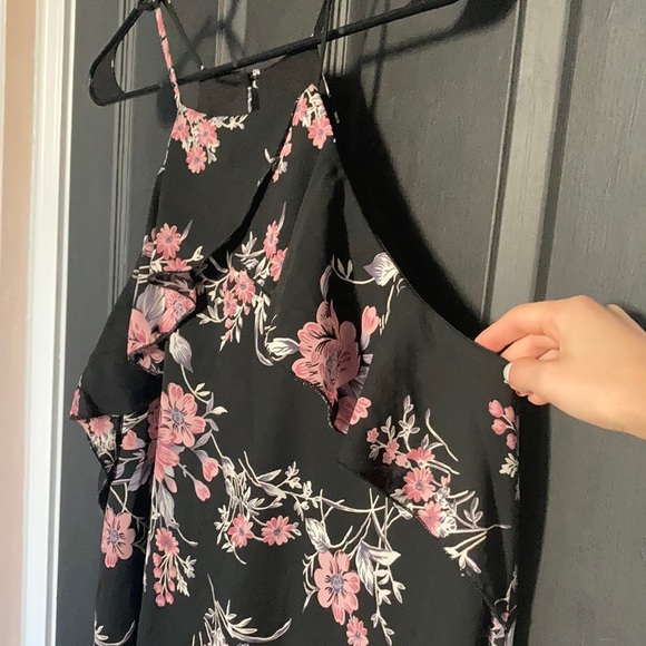 Mauve Floral Spaghetti Strap Ruffle Mini Dress - Picture 2 of 6